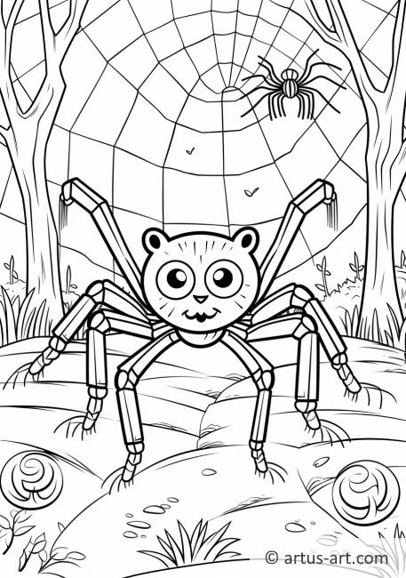 Spider and Spider Web Coloring Page